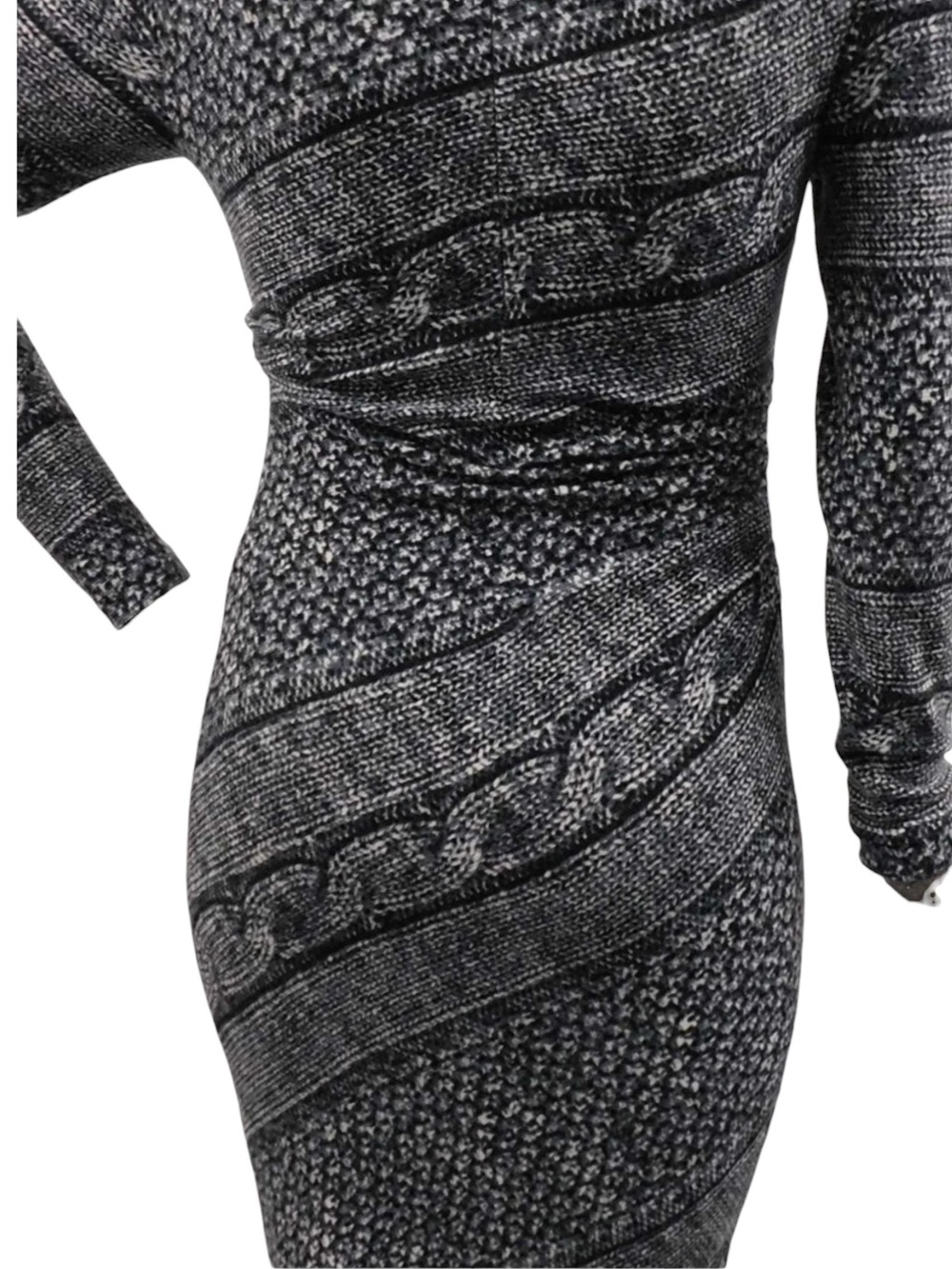 Vintage Caché Bodycon Sweater Dress Black White Cable Knit Long Sleeve L Made US - Picture 7 of 16